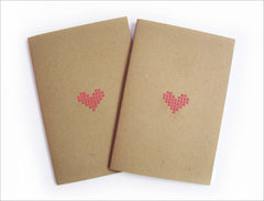 Set of 2 Hand stitched A5 Neon Pink Heart Notebooks