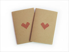 Set of 2 Cross stitch A6 Red Heart Mini Notebook.