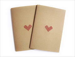 Set of 2 Cross stitch Red Heart Notebooks. Hand stitched A5 notebooks