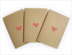 Set of 3 Hand stitched A5 Neon Pink Heart Notebooks