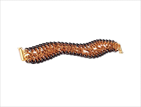 Zipper Bracelet in Black and Silver with Copper Chains