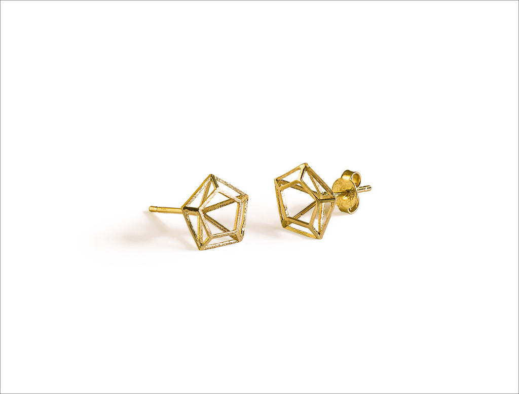 3D diamond stud earrings gold