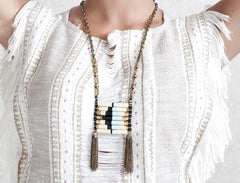 Beige & Aqua Native Pendant Necklace