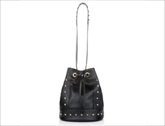 Babette - Black Calf Leather, Gold-Plated Mini Studs