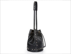 Babette - Black Calf Leather, Gold-Plated Mini Studs