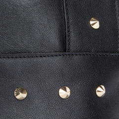 Babette - Black Calf Leather, Gold-Plated Mini Studs