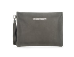 distressed grey calf leather pouch bag clutch grace atelier de luxe
