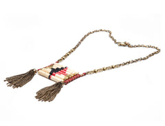 Maroon & Beige Native Pendant Necklace