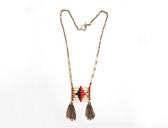 Maroon & Beige Native Pendant Necklace
