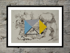 Open Cube in Yellow, Grey, + Blue