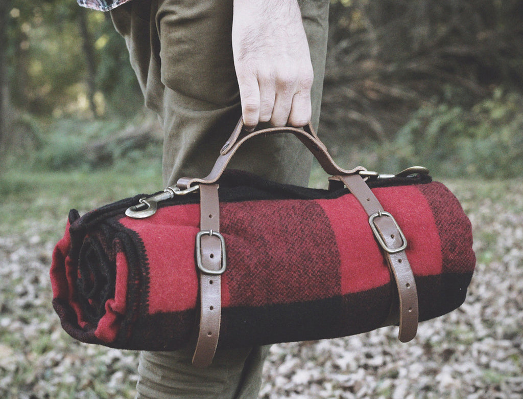 Vintage Plaid Blanket with Leather Harness