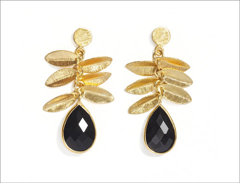 Black Onyx Leaf Earrings