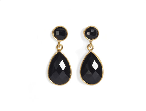 Black Onyx Tear & Round Stoned Earrings