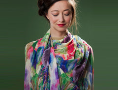 Brown and Purple Floral Printed Scarf