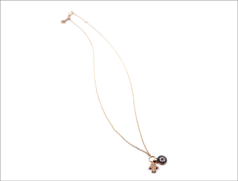 18k Rose Gold Evil Eye and Hamsa Necklace