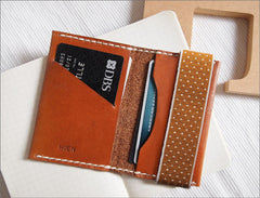 Handstitched Personalized Leather Card Holder with Elastic Band
