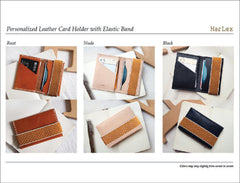 Handstitched Personalized Leather Card Holder with Elastic Band