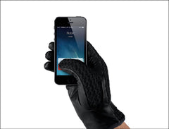 Leather Crochet Touchscreen Gloves for Men