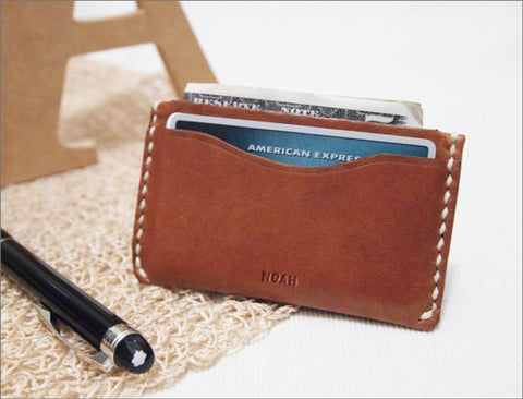 Handstitched Personalized Leather Money Card Holder