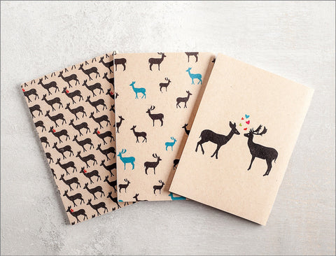 Handmade Light Brown Deer Notebook, Set of 3