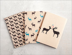 Handmade Light Brown Deer Notebook, Set of 3