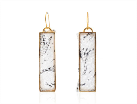 Printed Gold Rectangle Earrings