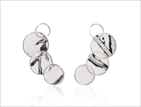 Printed Silver Circle Earrings