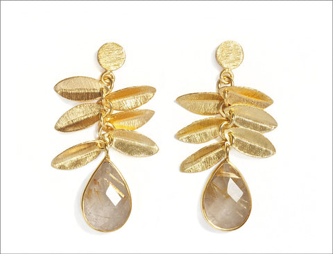 Rutilated Quartz Leaf Earrings