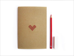 Cross stitch A5 Heart Notebook. Hand stitched Red Heart