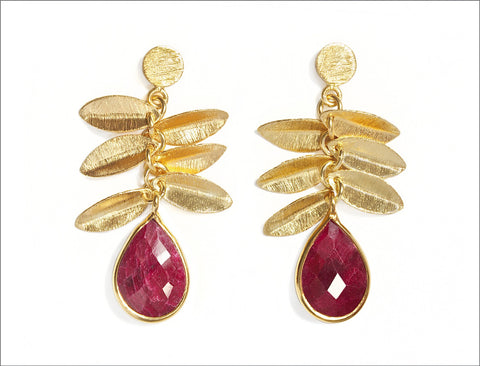 Red Curundum Leaf Earrings