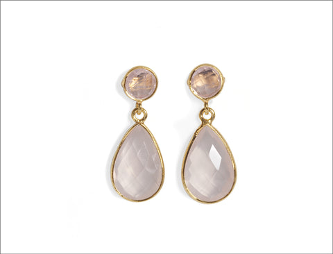 Rose Quartz Tear & Round Stoned Earrings