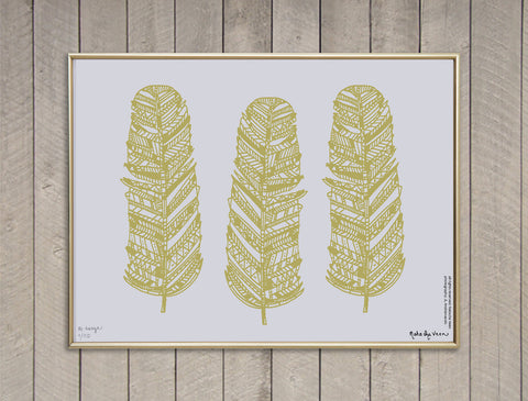 3 Gold Feathers Screen Print
