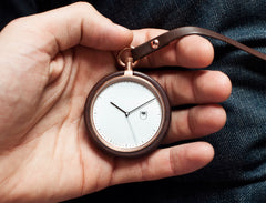 MMT stainless steel walnut pocket watch