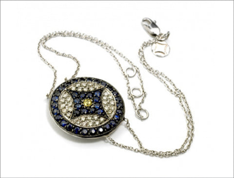 18K White Gold Logo Bracelet with Diamonds and Sapphires